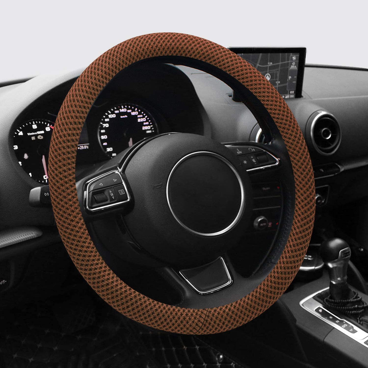 Orange Auto Car Steering Wheel Cover Anti-slip Microfiber Leather with Viscose Universal 15/38cm 